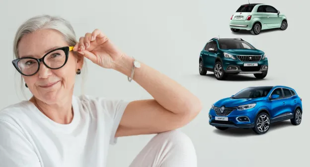 personne âgée avec des icônes de voiture sur le côté 