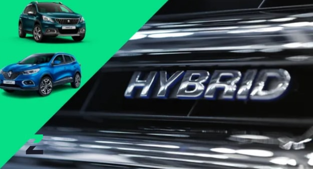 mention Hybrid d'une voiture et deux icônes voitures